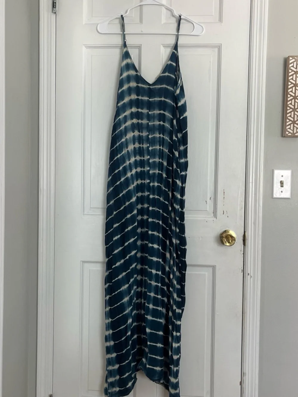 Sleeveless Navy Tie-Dye Maxi Dress - Casual Summer Slip Dress